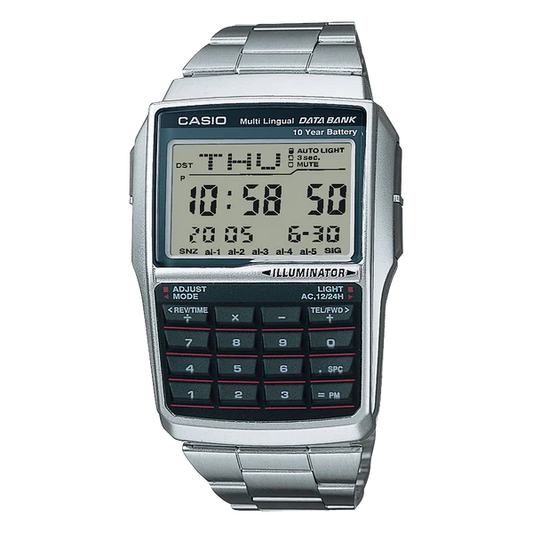 CASIO WATCH DATABANK 25 CALCULATOR , ALARM STAINLESS STEEL BAND DBC32D-1