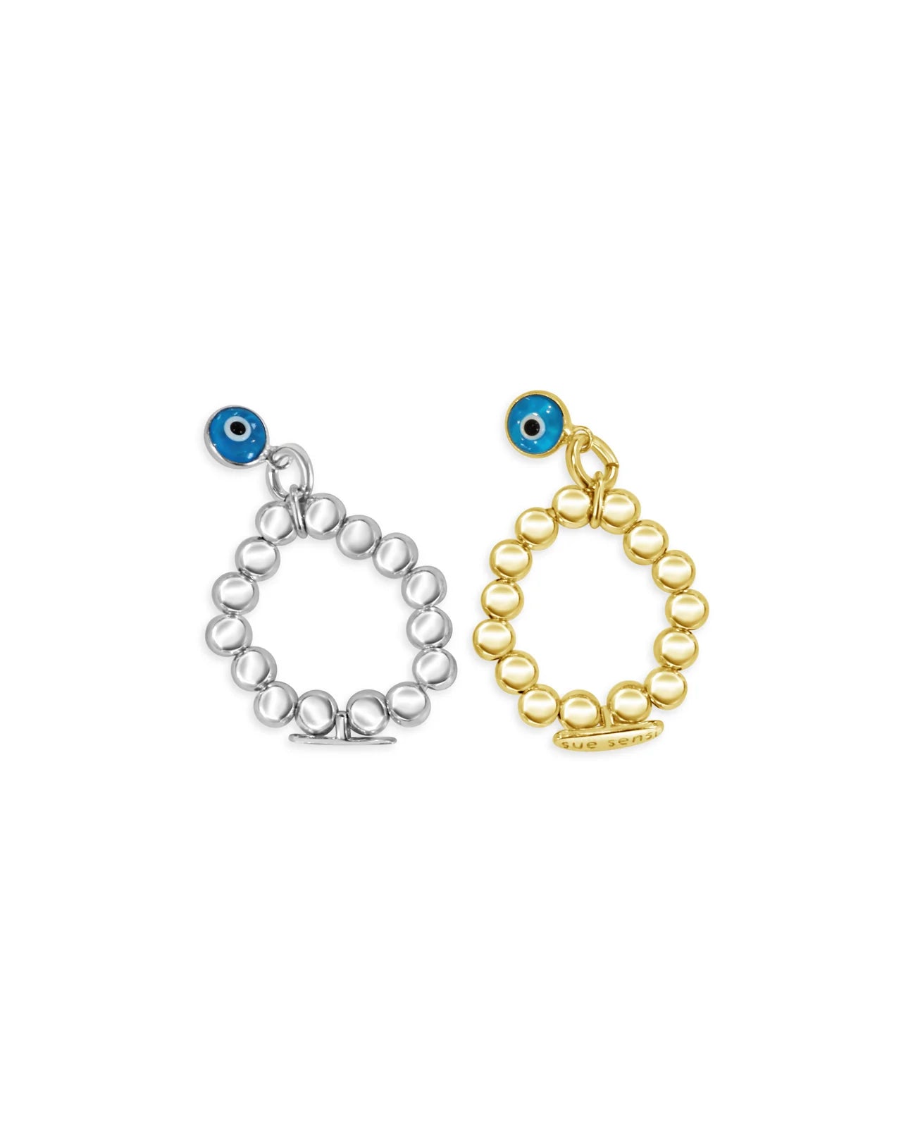 SUE SENSI 18CT GOLD FILLED FEEL SAFE 4MM BALL RING WITH EVIL EYE.