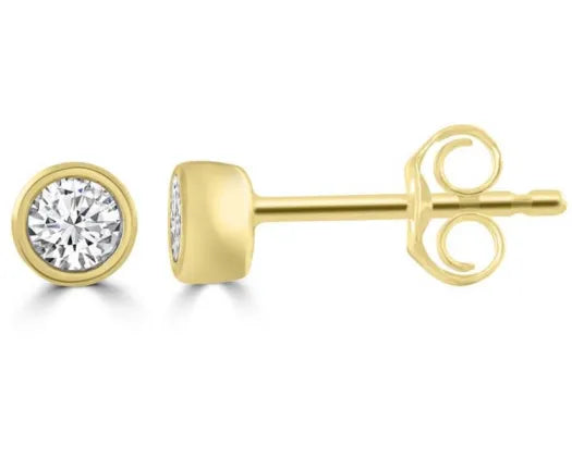 9CT YELLOW GOLD BEZEL SET DIAMOND STUD EARRINGS