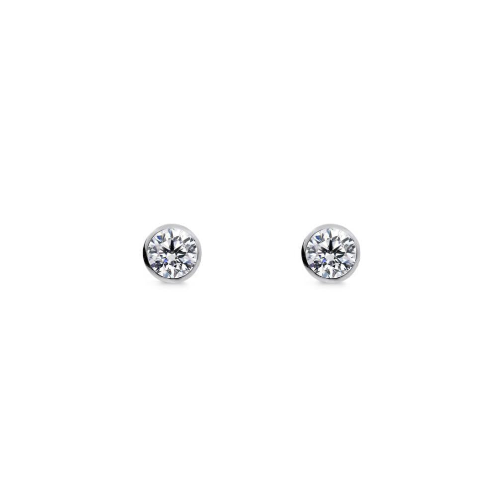 ELLANI STERLING SILVER 5MM ROUND CUBIC ZIRCONIA BEZEL SET ROUND STUDS.