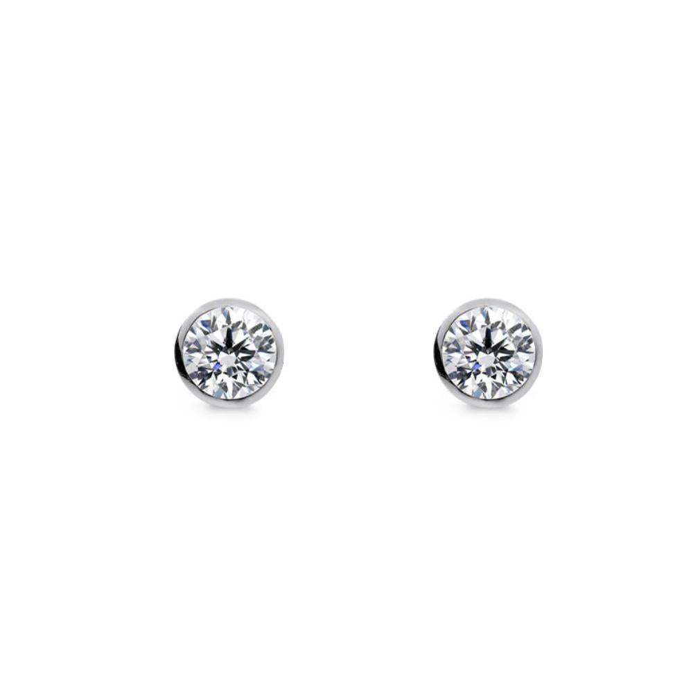 ELLANI STERLING SILVER RHODIUM PLATED 5MM CZ BEZEL SET STUD EARRINGS