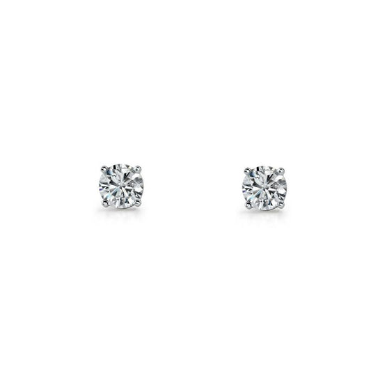 ELLANI STERLING SILVER RHODIUM PLATED 6MM ROUND CUBIC ZIRCONIA EARRINGS. E130-6