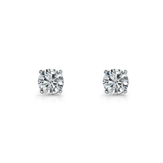 ELLANI STERLING SILVER RHODIUM PLATED 10MM ROUND CUBIC ZIRCONIA CLAW SET STUD EARRINGS E130-10