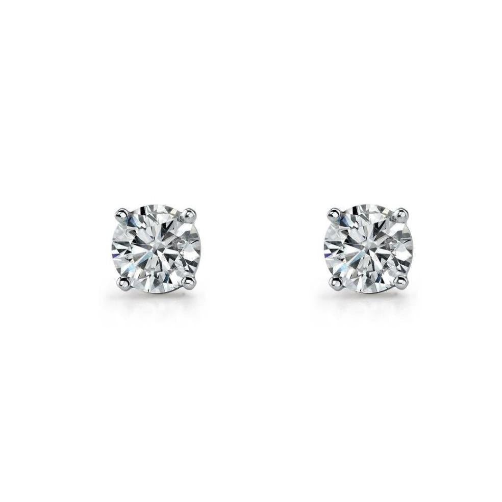 ELLANI STERLING SILVER RHODIUM PLATED 9MM ROUND CUBIC ZIRCONIA STUDS FOUR CLAW SET. E130-9
