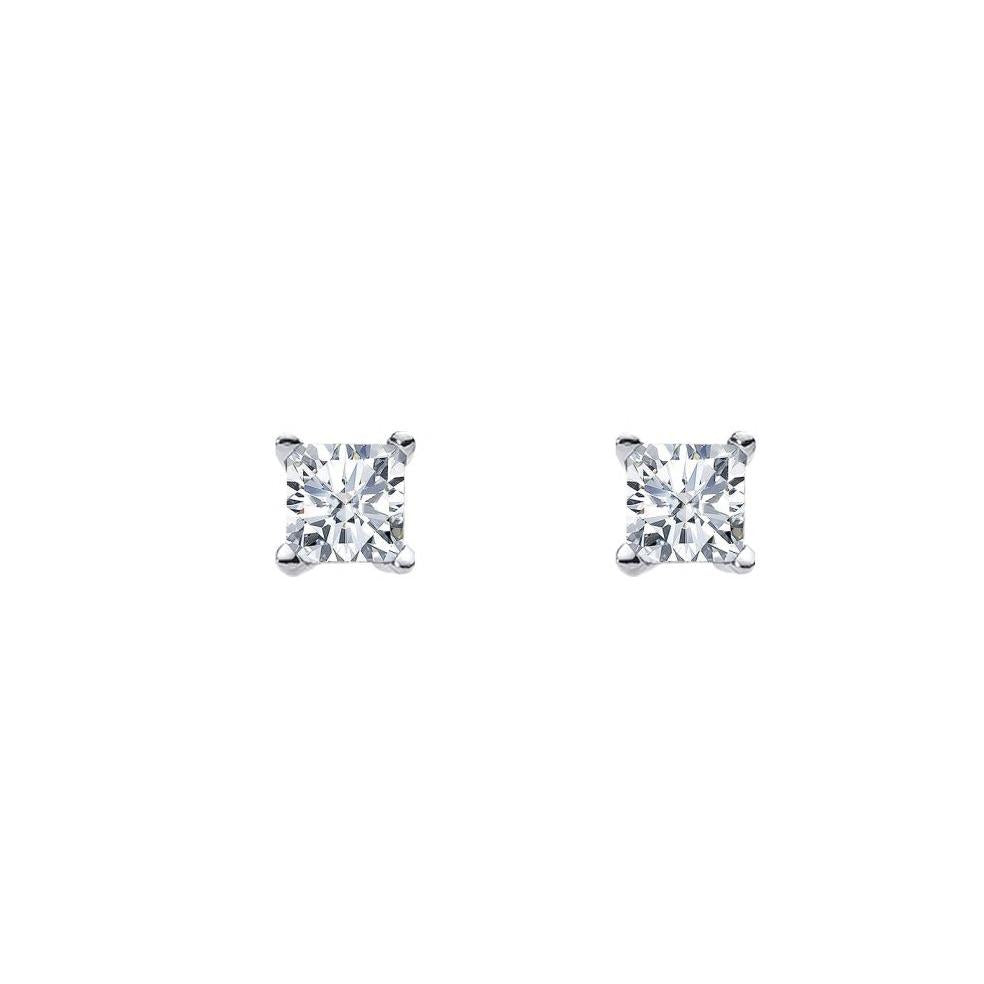 ELLANI STERLING SILVER RHODIUM PLATED 5MM CUBIC ZIRCONIA PRINCESS CUT CLAW SET STUDS E133-5