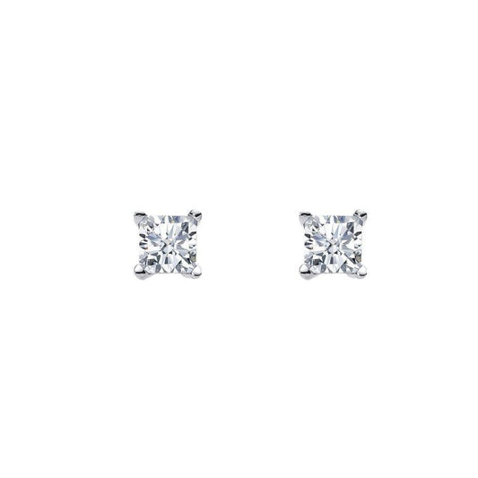 ELLANI STERLING SILVER RHODIUM PLATED 5MM CUBIC ZIRCONIA PRINCESS CUT CLAW SET STUDS E133-5