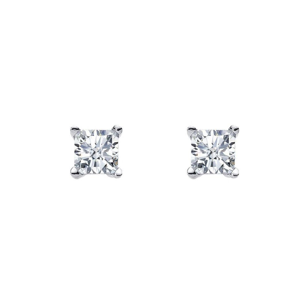 ELLANI STERLING SILVER RHODIUM PLATED CUBIC ZIRCONIA 7MM PRINCESS CUT CLAW SET STUDS. E133-7