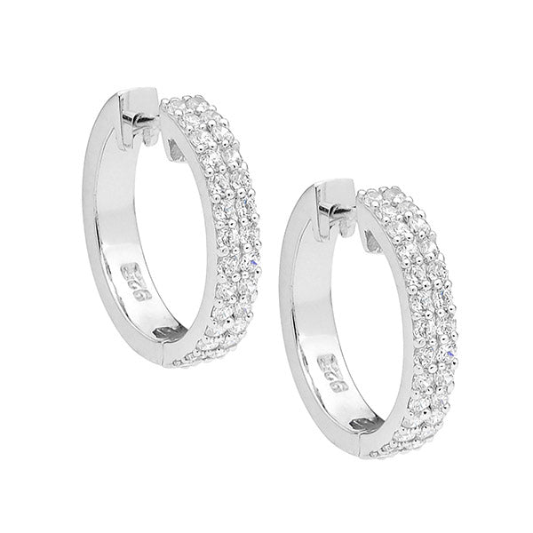 ELLANI STERLING SILVER RHODIUM PLATED HOOP EARRINGS E226