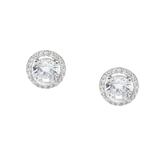 ELLANI STERLING SILVER CUBIC ZIRCONIA STUD EARRINGS. E289W