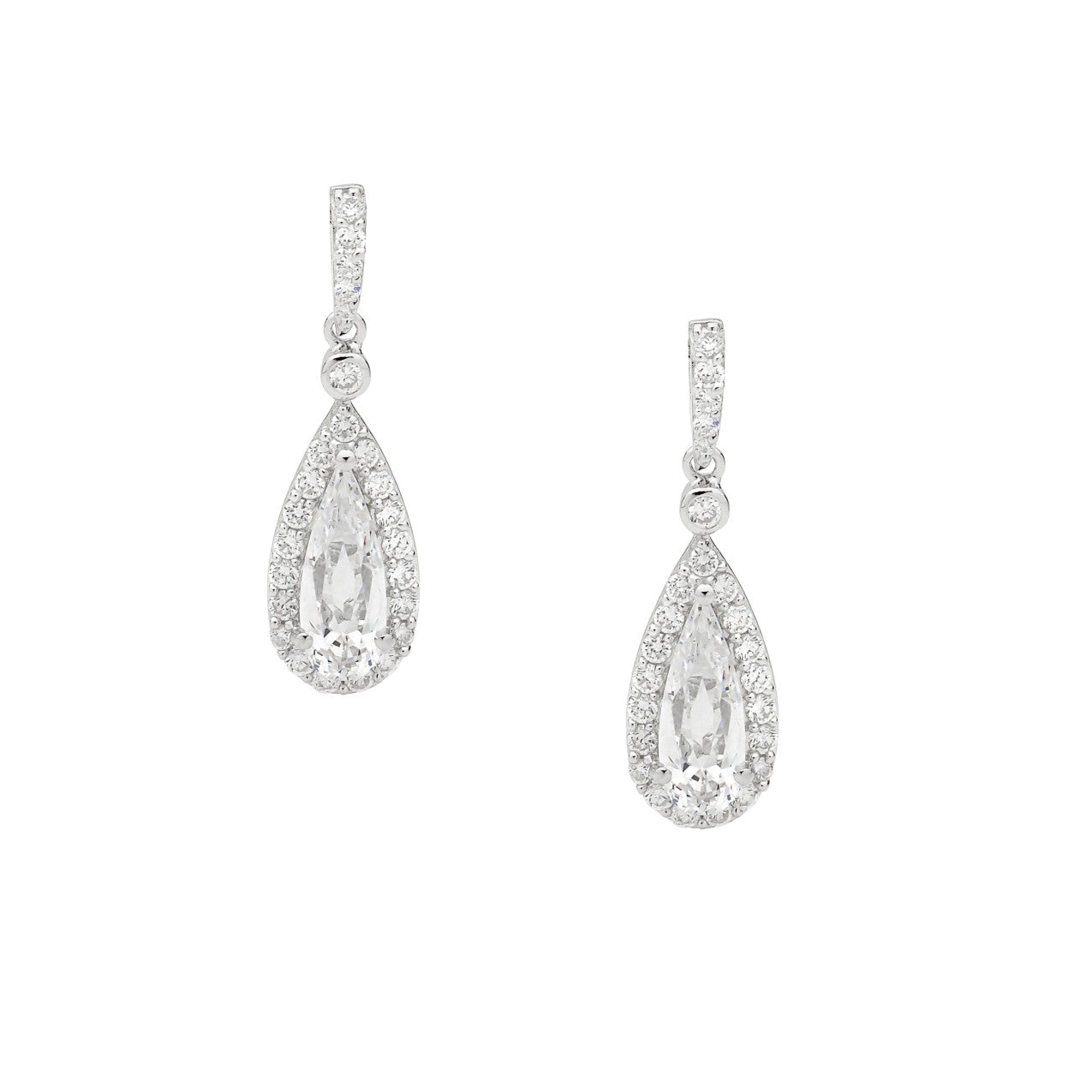 ELLANI STERLING SILVER CUBIC ZIRCONIA PEAR DROP STUD EARRINGS. E320