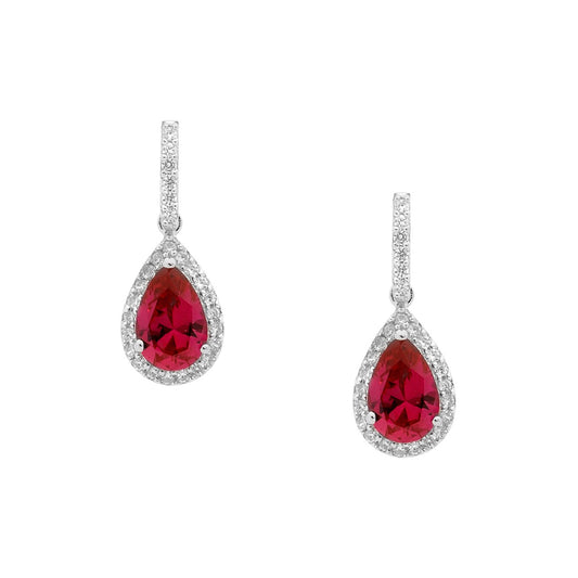 ELLANI STERLING SILVER RED AND CLEAR CUBIC ZIRCONIA DROP STUD EARRINGS. E327R