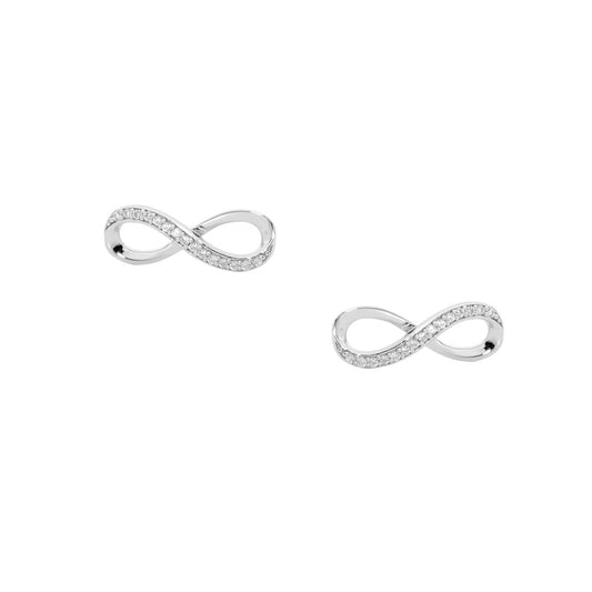 ELLANI STERLING SILVER CUBIC ZIRCONIA INFINITY STUD EARRINGS. E380