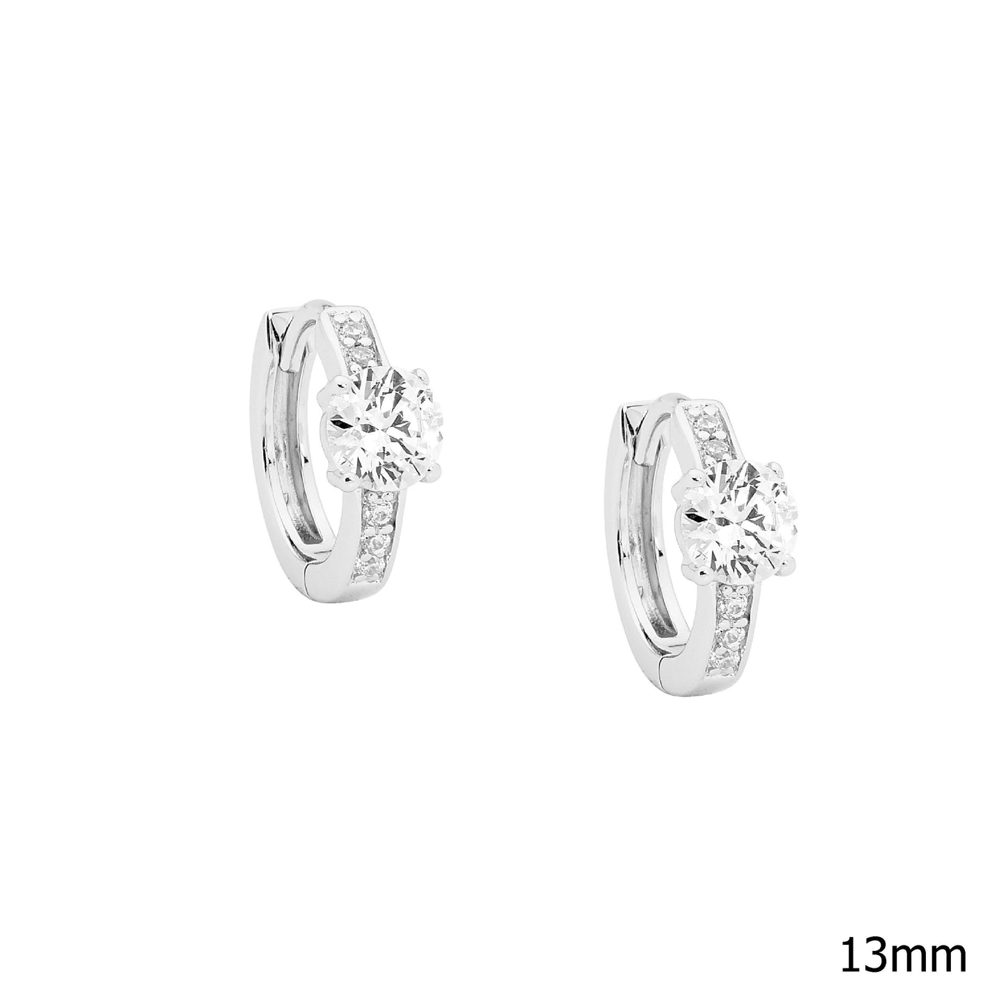 ELLANI STERLING SILVER HUGGIES WITH 5MM ROUND CUBIC ZIRCONIA. E414S
