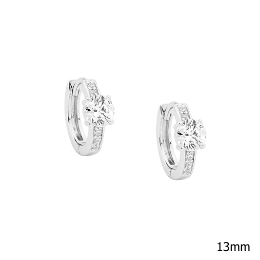 ELLANI STERLING SILVER HUGGIES WITH 5MM ROUND CUBIC ZIRCONIA. E414S