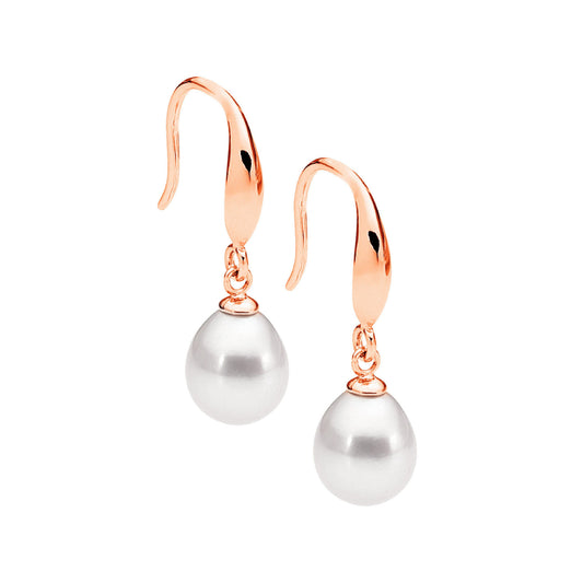 ELLANI ROSE GOLD PLATED FRESHWATER PEARL DROP STUD EARRINGS. E463R