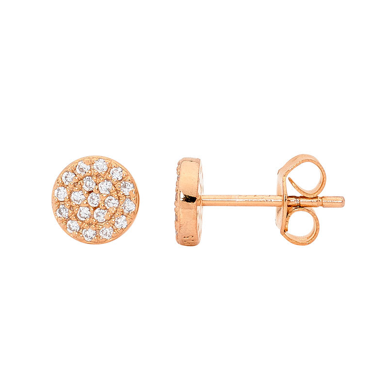 ELLANI ROSE GOLD PLATED CUBIC ZIRONIA 7MM CIRCLE STUD EARRINGS. E474R