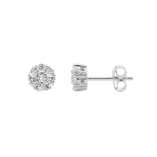 ELLANI STERLING SILVER 6MM CLUSTER CUBIC ZIRCONIA STUD EARRINGS. E490S