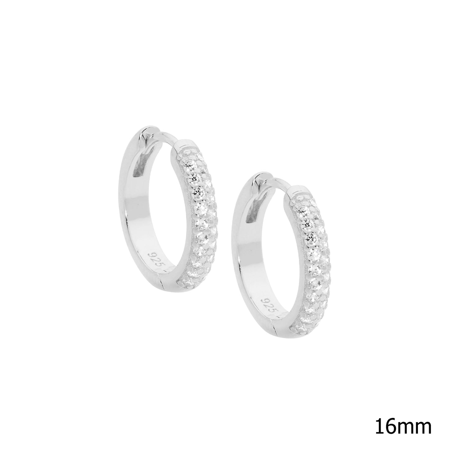 ELLANI STERLING SILVER RHODIUM PLATED PAVE SET HUGGIE EARRINGS. E499S