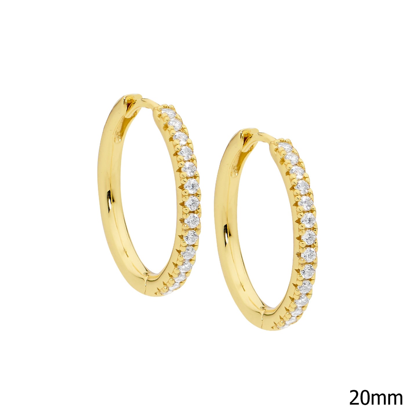 ELLANI GOLD PLATED CUBIC ZIRCONIA 20MM HUGGIE EARRINGS. E527G