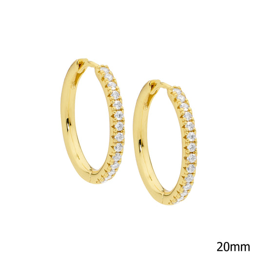 ELLANI GOLD PLATED CUBIC ZIRCONIA 20MM HUGGIE EARRINGS. E527G