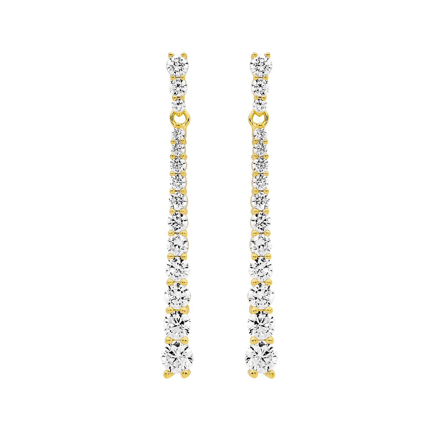 ELLANI GOLD PLATED GRADUAL CUBIC ZIRCONIA STUD DROP EARRINGS. E557G