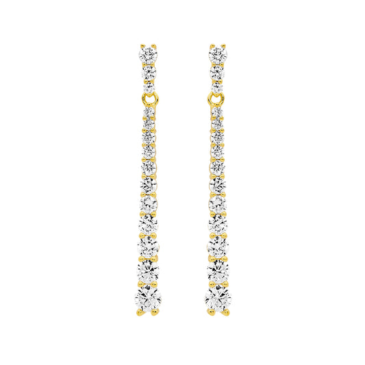 ELLANI GOLD PLATED GRADUAL CUBIC ZIRCONIA STUD DROP EARRINGS. E557G