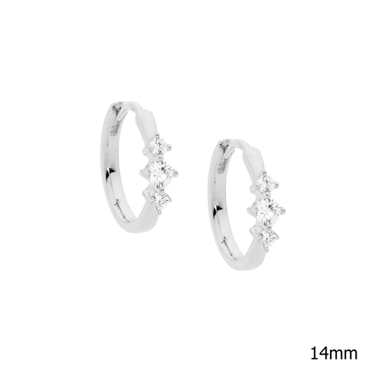 ELLANI STERLING SILVER RHODIUM PLATED CUBIC ZIRCONIA HUGGIE EARRINGS. E570S