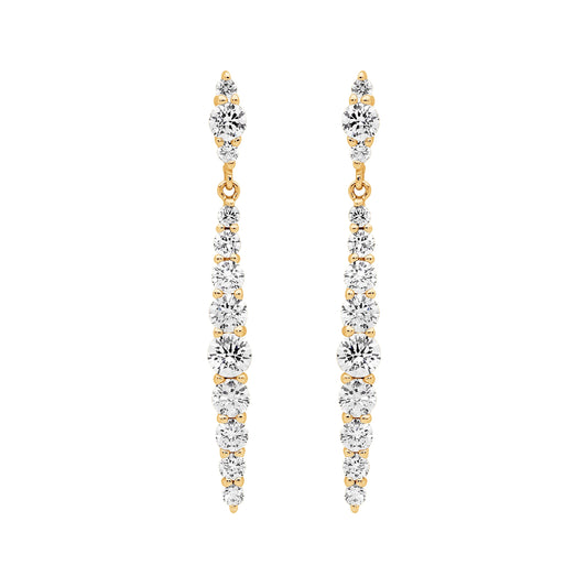 ELLANI GOLD PLATED GRADUAL CUBIC ZIRCONIA DROP STUD EARRINGS. E579G