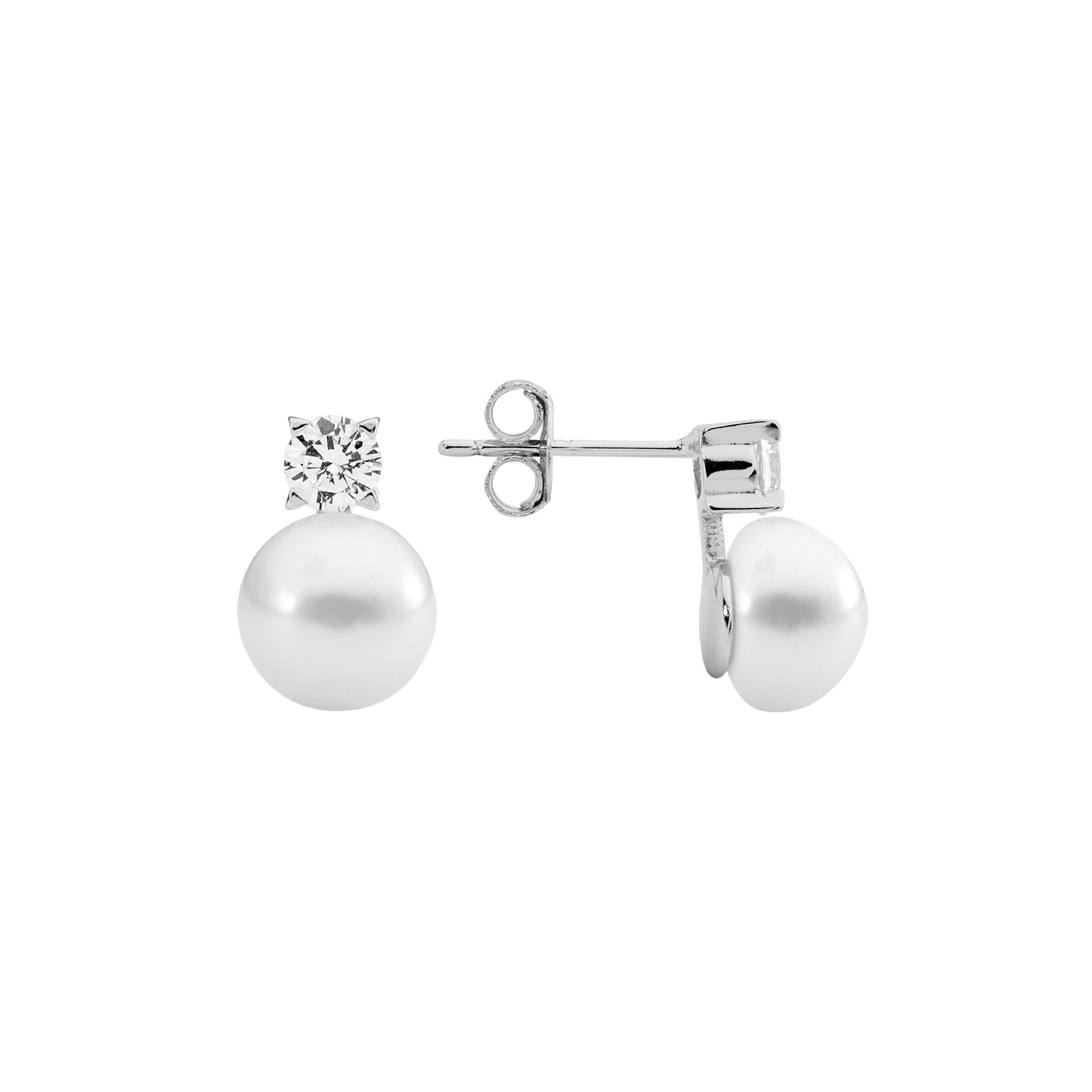 ELLANI STERLING SILVER ROUND CUBIC ZIRCONIA AND STUD EARRINGS. E595S