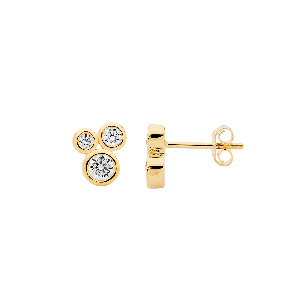 ELLANI STERLING SILVER GOLD PLATED BEZEL SET CUBIC ZIRCONIA CLUSTER STUD EARRINGS. E631G