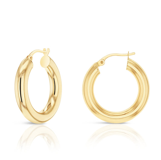 9CT YELLOW GOLD IMPORTED ITALIAN 3 X 10MM HOOP EARRINGS.