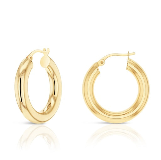 9CT YELLOW GOLD ITALIAN 4 X 15MM HOOP EARRINGS
