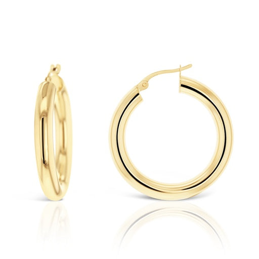 18CT YELLOW GOLD ITALIAN IMPORTED 2 X 10MM POLISHED HOOP EARRINGS.