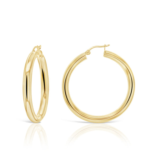 9CT YELLOW GOLD ITALIAN IMPORTED 2MM X 15MM HOOP EARRINGS.