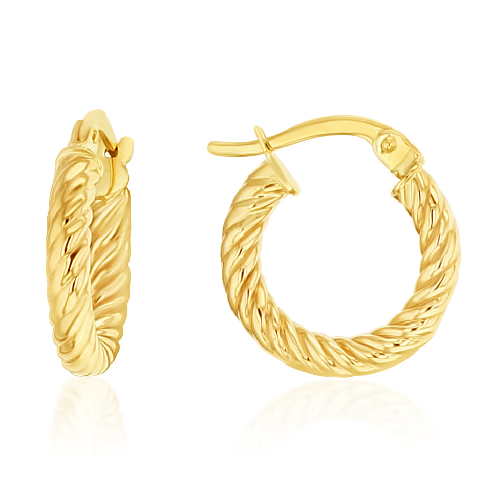 9CT YELLOW GOLD TIGHT ROPE TWIST HOOP EARRINGS