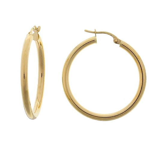 9CT YELLOW GOLD 2.5MM X 25MM HOOP EARRINGS.