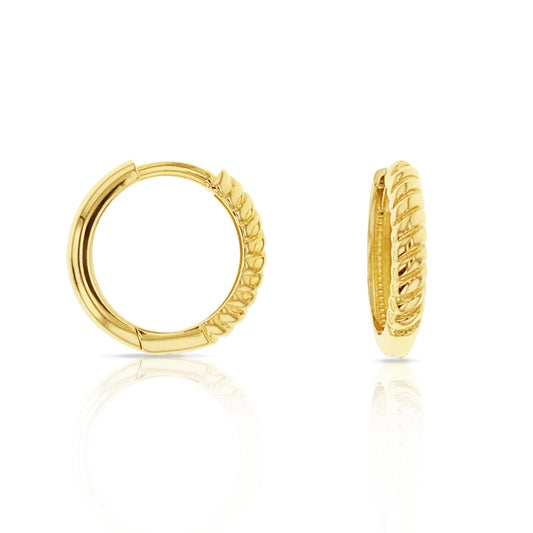 9CT YELLOW GOLD HUGGIE EARRINGS.