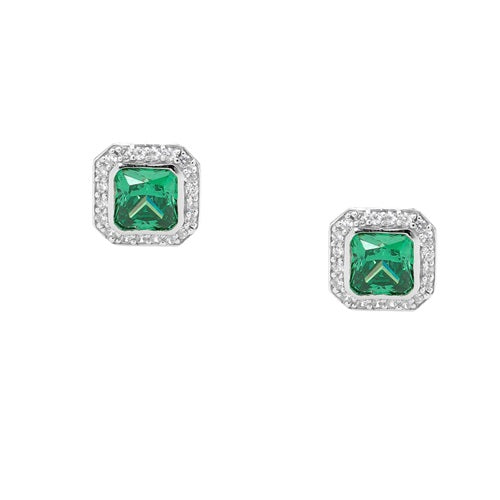 ELLANI STERLING SILVER GREEN CUBIC ZIRCONIA STUD EARRINGS E225G