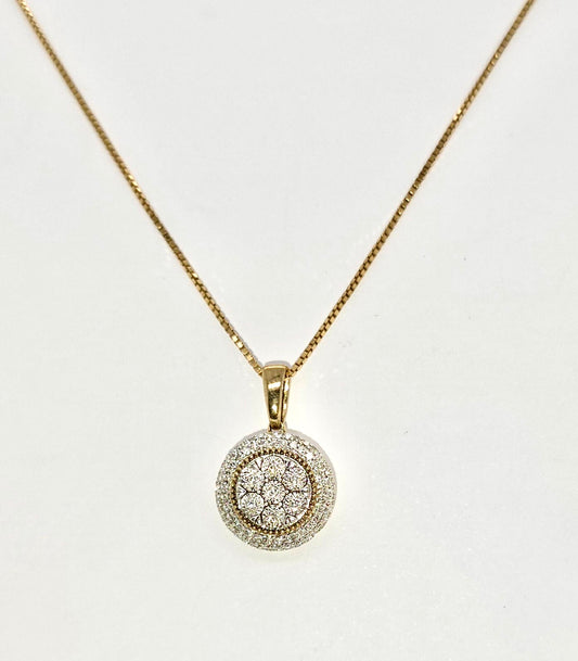 9CT YELLOW GOLD DIAMOND CLUSTER PENDANT