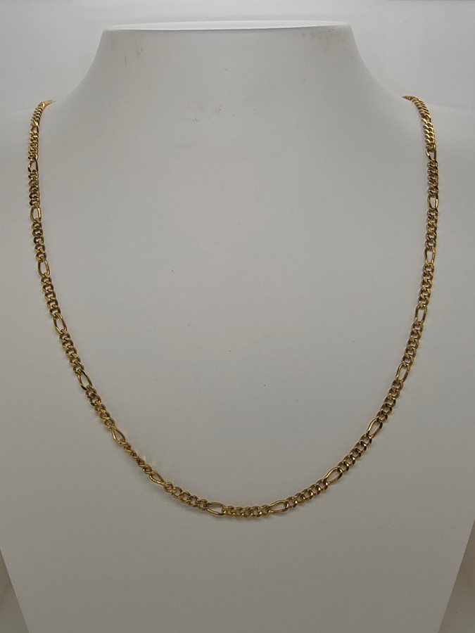 18CT YELLOW GOLD ITALIAN IMPORTED 50CM 5X1 FIGARO CHAIN