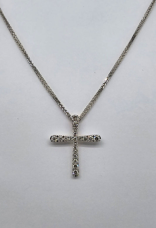 18CT WHITE GOLD DIAMOND CROSS.