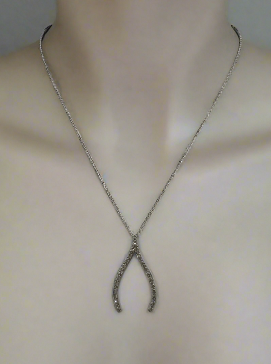 9CT WHITE GOLD DIAMOND WISHBONE PENDANT