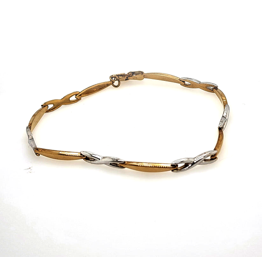 9CT TWO TONE  19CM BAR BRACELET.