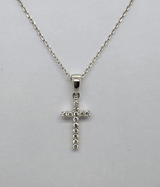 18CT WHITE GOLD SMALL DIAMOND CROSS.