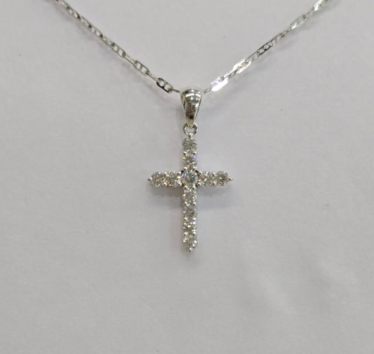 18CT WHITE GOLD DIAMOND CLAW SET CROSS