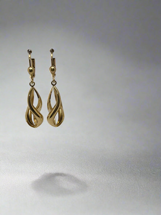 9CT YELLOW GOLD IMPORTED FANCY TWIST DROP EARRINGS WITH EUROCLIPS