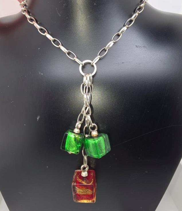 STERLING SILVER & MURANO GLASS 45CM NECKLET