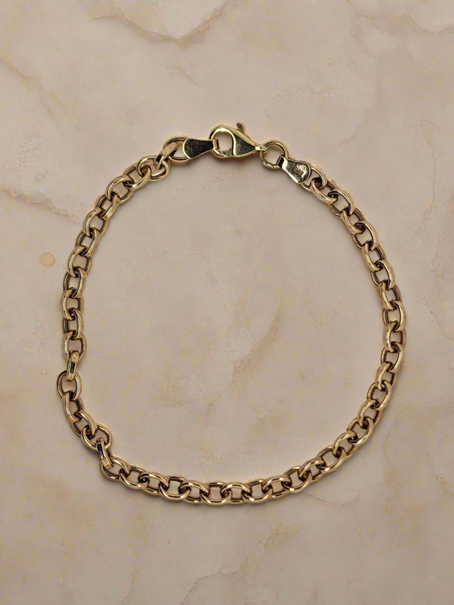 9CT YELLOW GOLD 19cm SQUARE OVAL BELCHER BRACELET