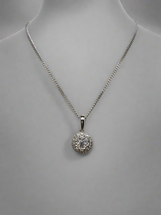 9CT WHITE GOLD DIAMOND CLUSTER PENDANT