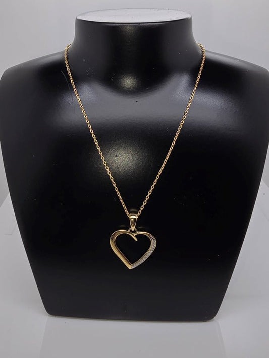 9CT YELLOW GOLD DIAMOND OPEN HEART PENDANT